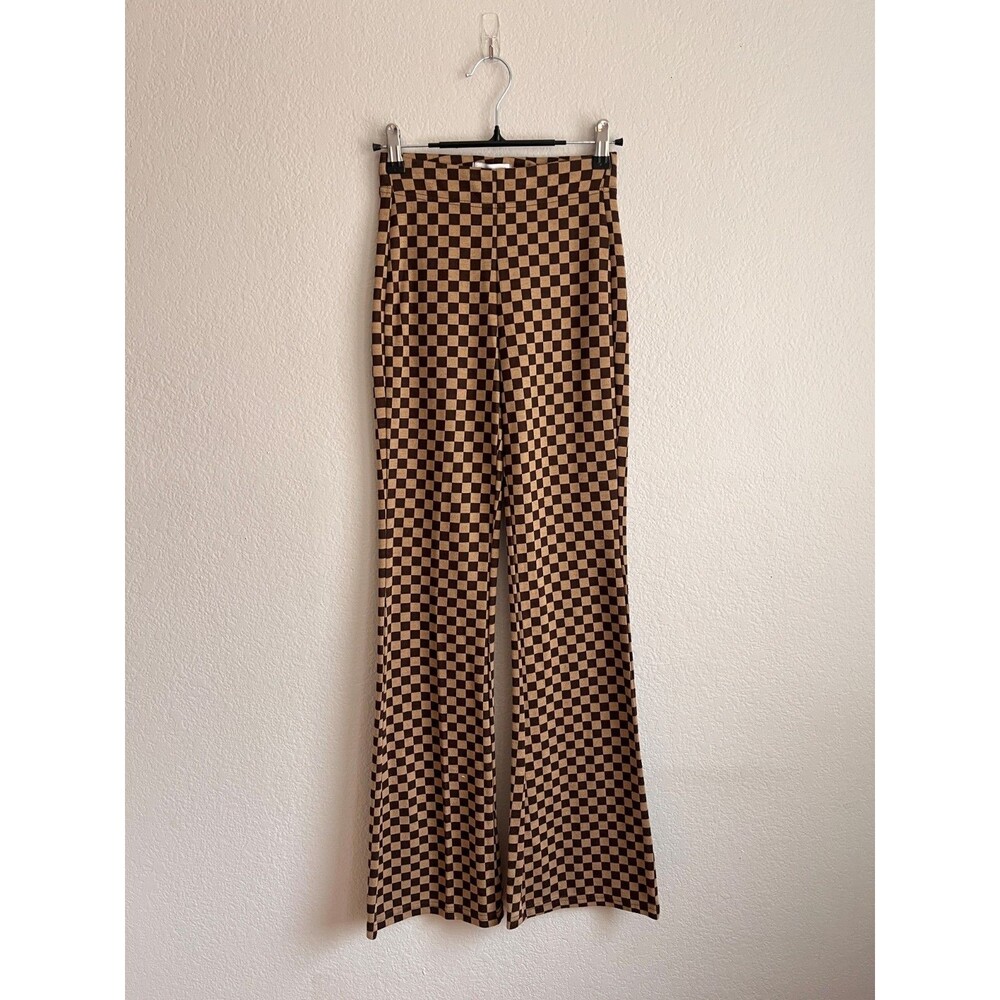 Urban Outfitters Bryn Pull On Flare Pants in Brown Gingham Size XS